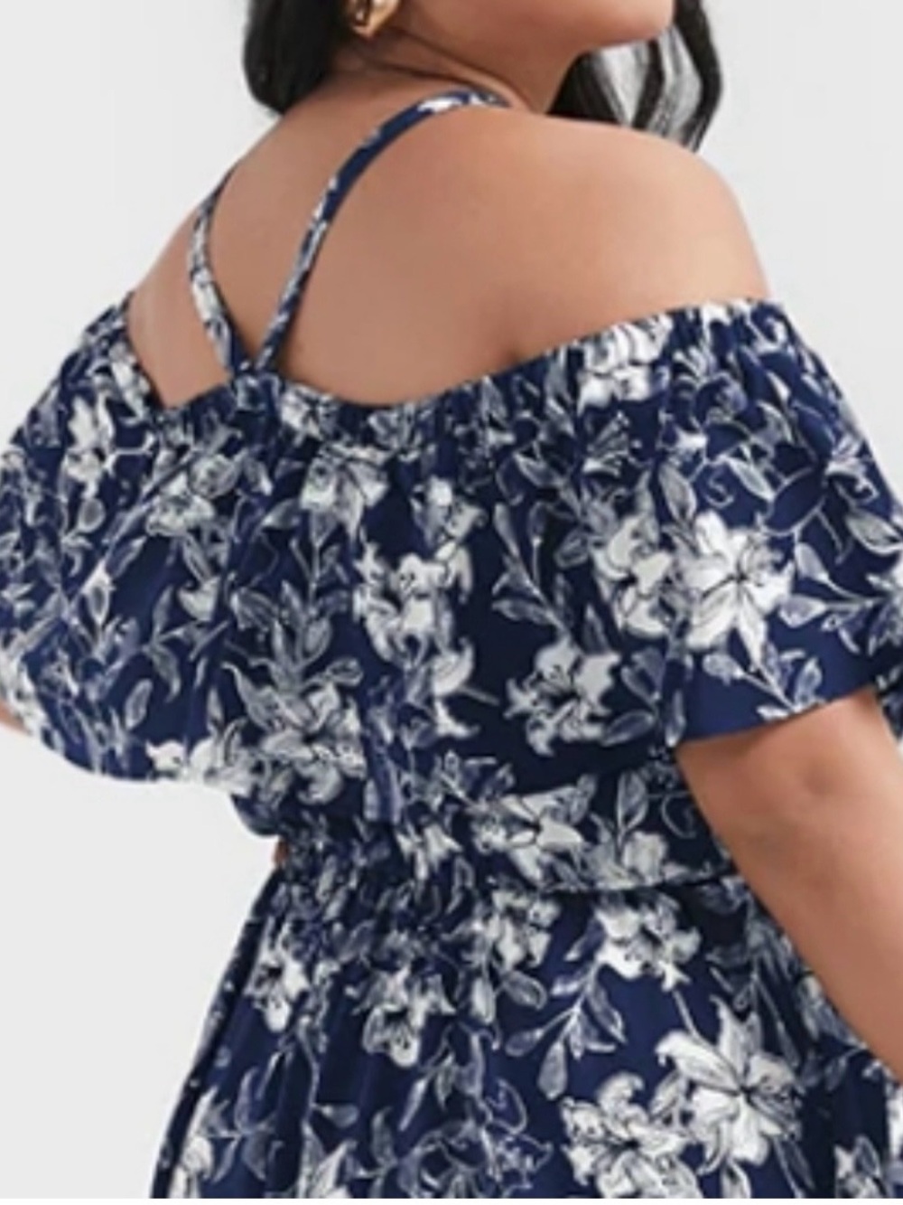 NWT Bloomchic Sz 18-20 (1X) Plus Navy Floral Off-Shoulder Maxi Dress w/ side sli - Picture 3 of 11